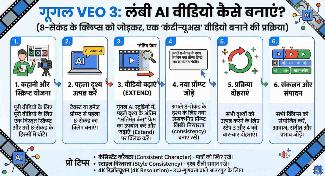 Google Veo 3 से लंबी AI वीडियो कैसे बनाएं?