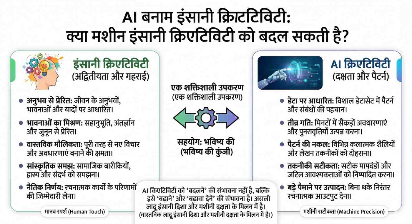 AI बनाम Human Creativity: क्या मशीन इंसानी क्रिएटिविटी को replace कर सकती है?