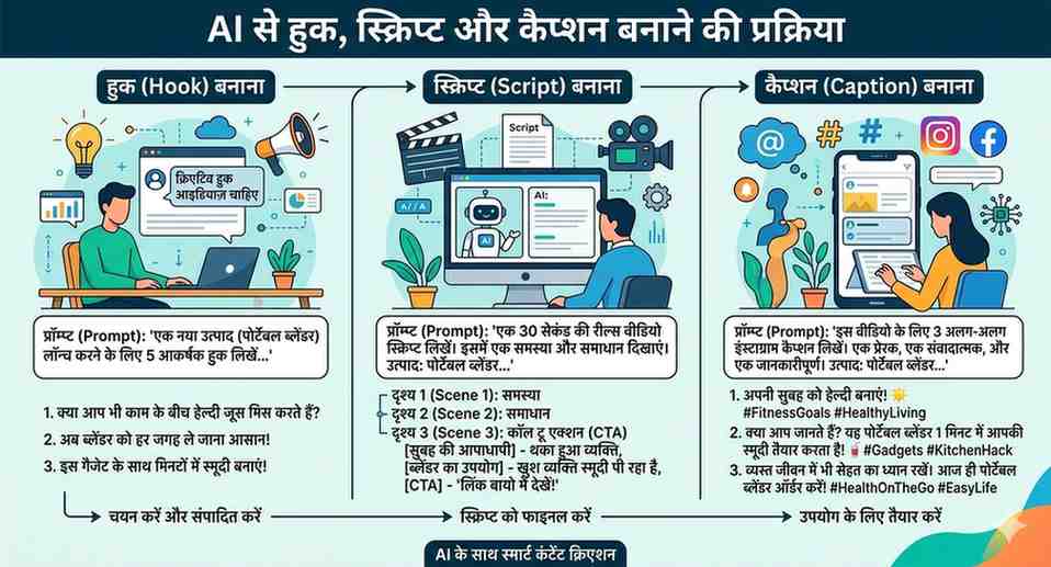 AI से hook, script और caption कैसे बनाएं?