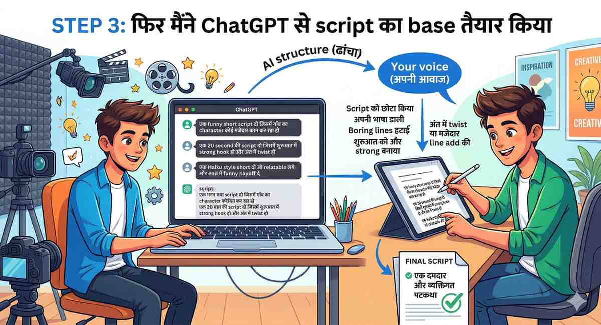 फिर मैंने ChatGPT से script का base तैयार किया