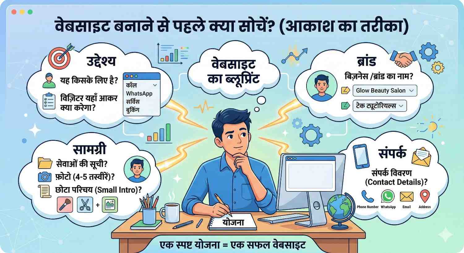 वेबसाइट बनाना शुरू करने से पहले मैं क्या सोचता हूँ?