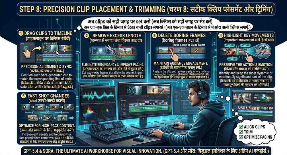 अब clips को सही जगह पर set करो अब एक-एक line के हिसाब से Sora वाली