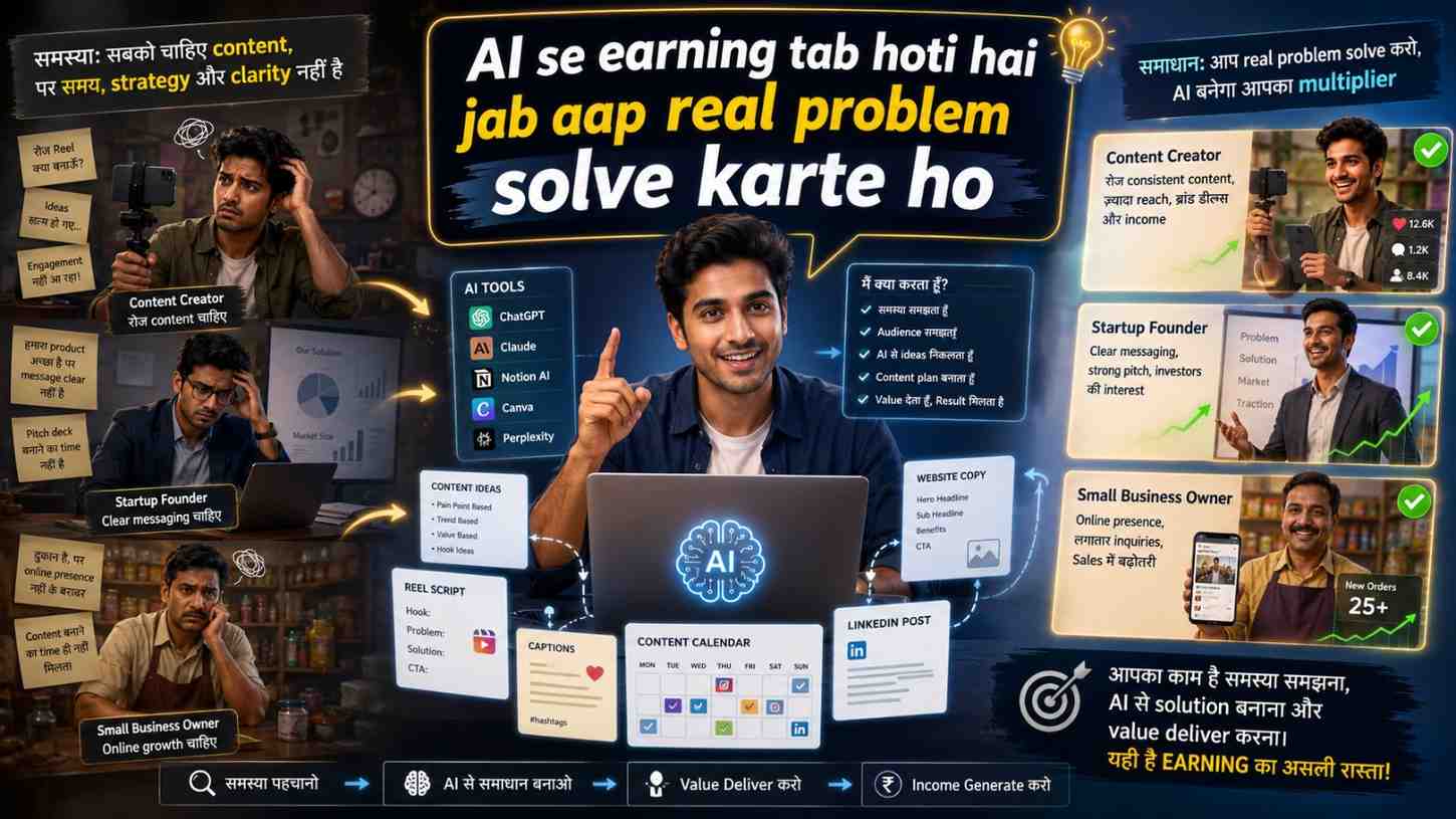 Earning तब शुरू होती है जब आप किसी creator, startup या business की real problem solve करते हो।
