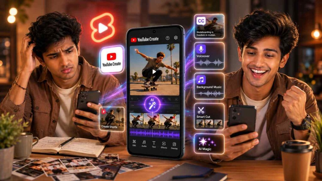 YouTube Create ऐप के Edit with AI Feature से Professional Viral Shorts कैसे बनाएं?