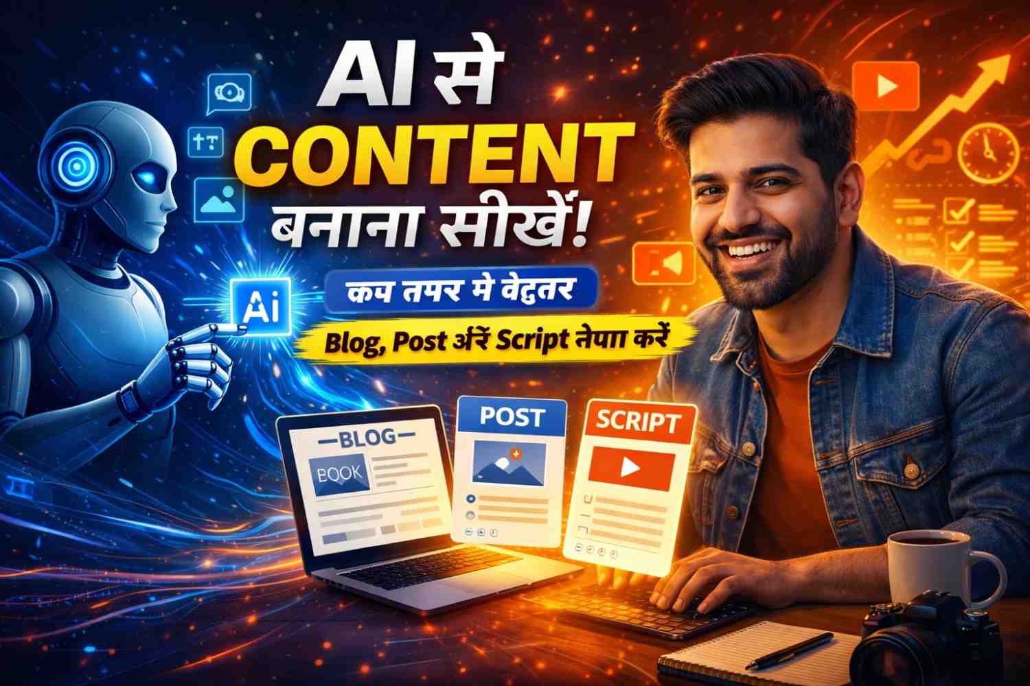 AI से Content बनाना सीखें: कम समय में बेहतर Blog, Post और Script तैयार करें