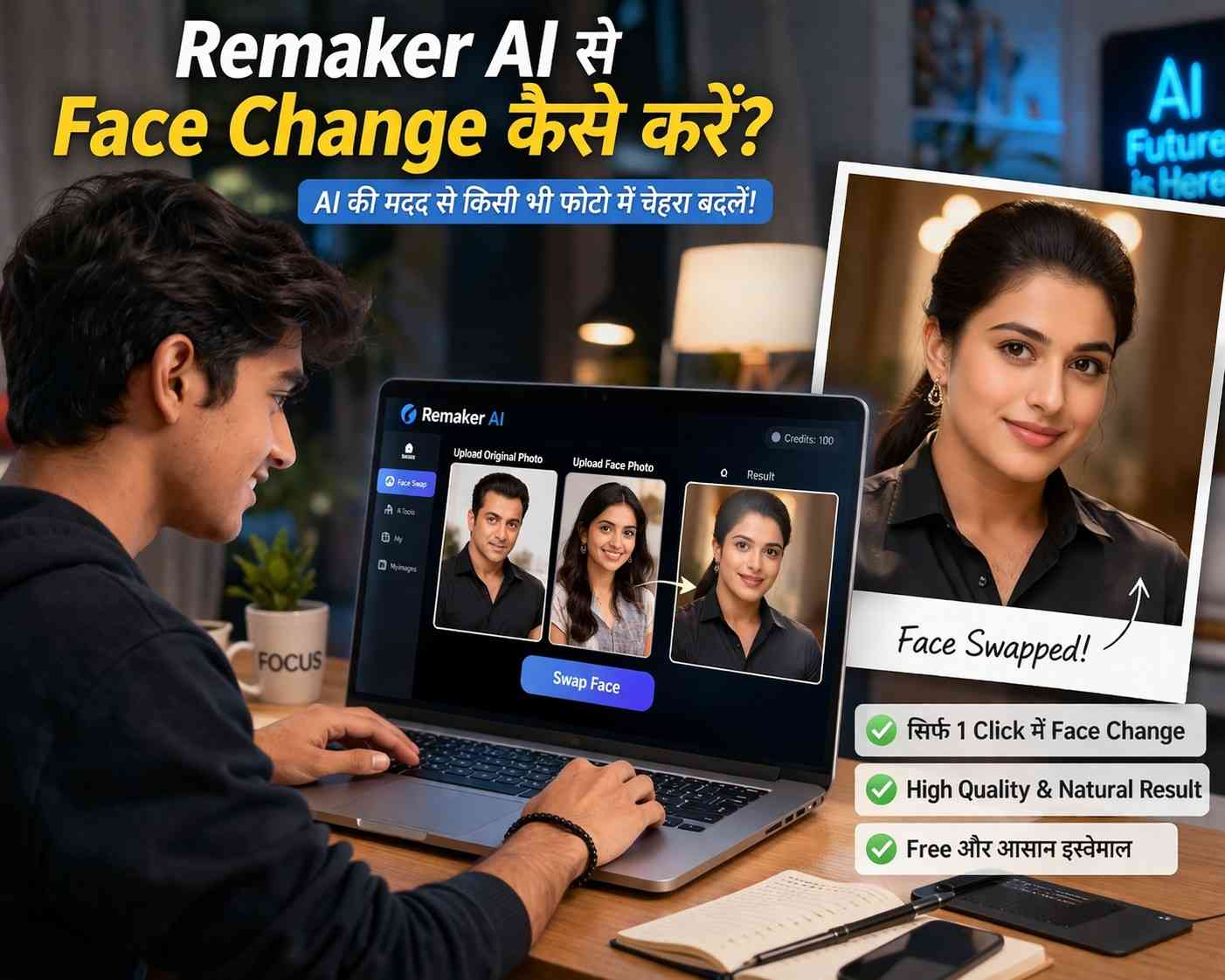 Remaker AI से फोटो का चेहरा कैसे बदलें? Face Change और Face Add का आसान तरीका