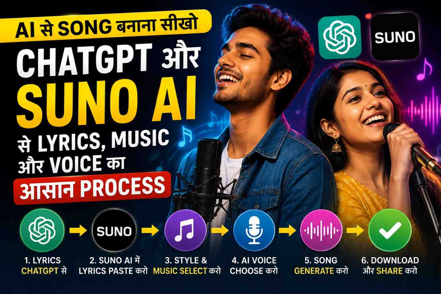 AI से Song बनाना सीखो: ChatGPT और Suno AI से Lyrics, Music और Voice का आसान Process