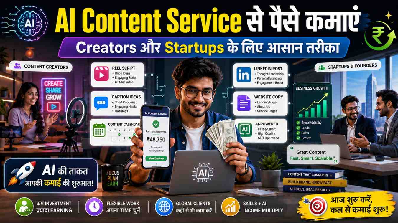 AI की मदद से Content Service शुरू करें और पैसे कमाएं — Creators और Startups के लिए आसान तरीका